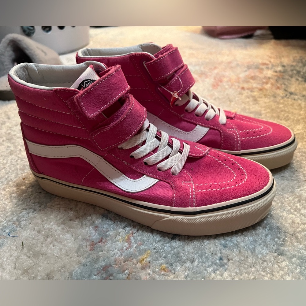 Pink Velcro high top vans